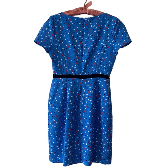 ISAAC MIZRAHI BLUE SHORT SLEEVE CONFETTI DRESS  RIBBON BELT - Picture 3 of 16